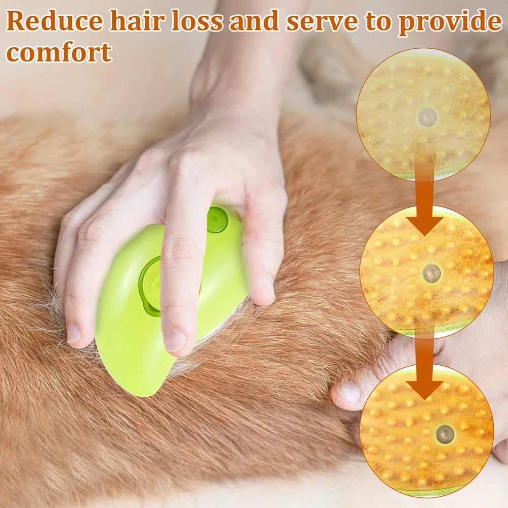 3 in 1 Steamy Cat Brush,Cat Steam Brush for Massage Removing Tangled Loose Hair,Self Cleaning Steam Cat Grooming Brush,Misting Spray Cat Brush for Shedding with Water Tank,Yellow