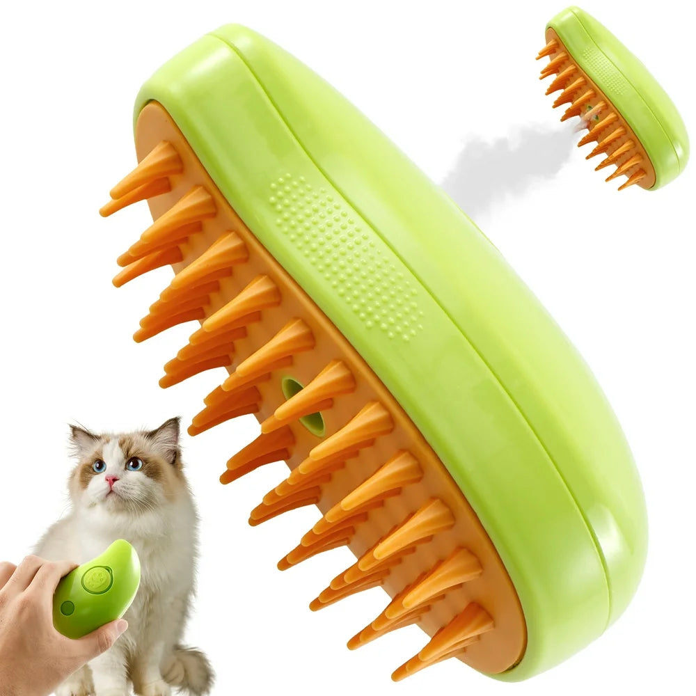 3 in 1 Steamy Cat Brush,Cat Steam Brush for Massage Removing Tangled Loose Hair,Self Cleaning Steam Cat Grooming Brush,Misting Spray Cat Brush for Shedding with Water Tank,Yellow